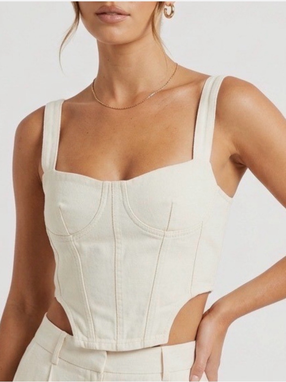 ZARA White Corset-Style Crop Top with Wide Straps